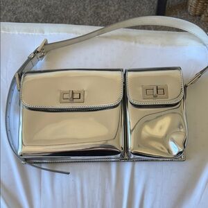 BY FAR Metallic Silver Crossbody Bag